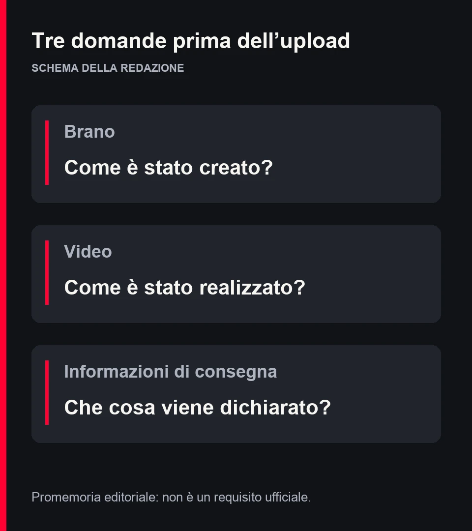 Tre domande della redazione: Brano, come è stato creato? Video, come è stato realizzato? Informazioni di consegna, che cosa viene dichiarato?
